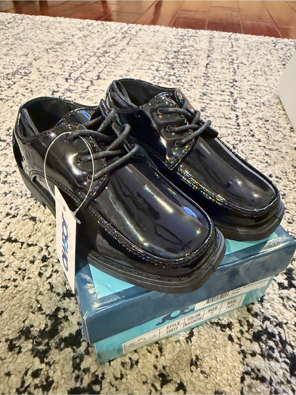 Josmo Boys Black Patent Leather Oxford Dress Shoes Lace-Up Square Toe US 7